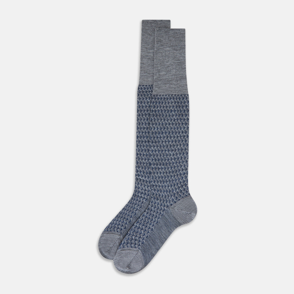 Steel Melange Motif Intarsia Wool Long Socks 13