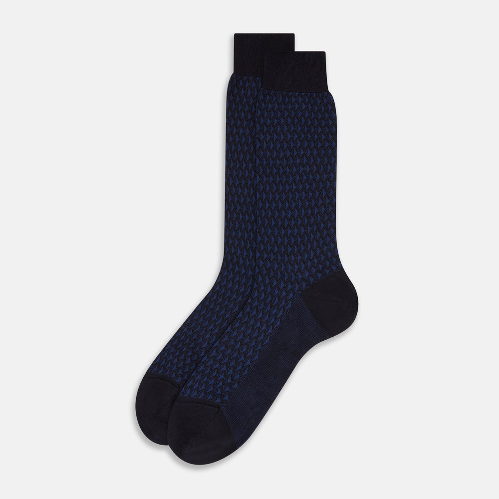 Navy Motif Intarsia Wool Mid-length Socks 13
