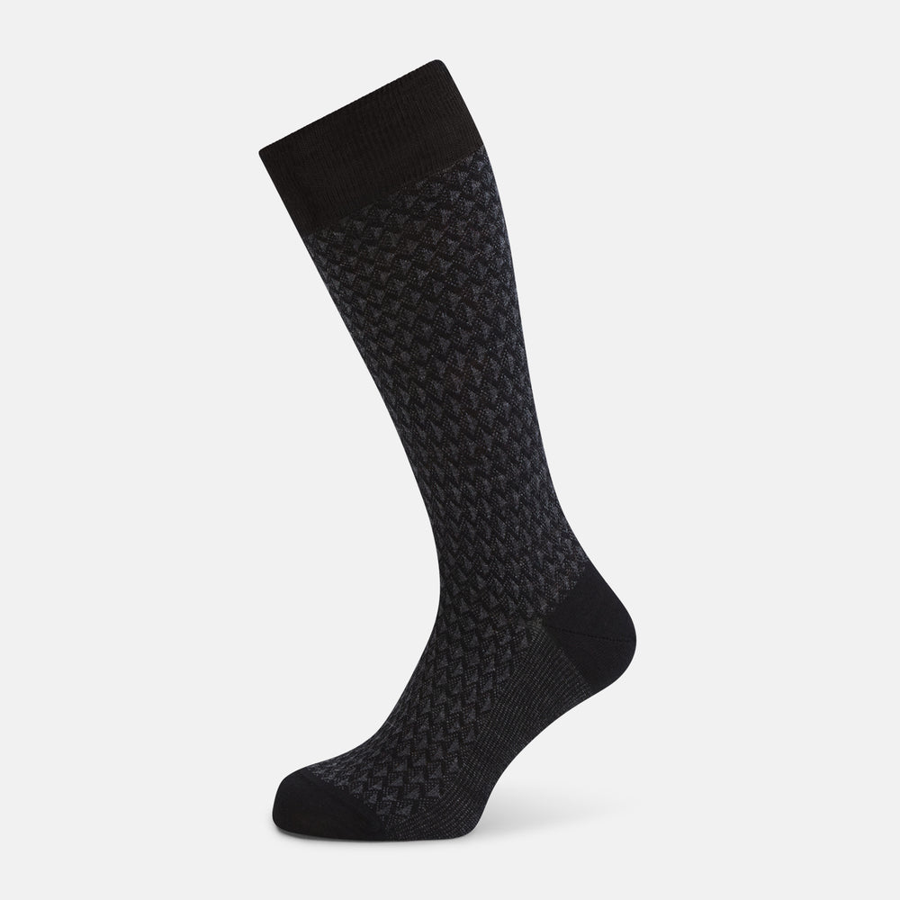 Charcoal Melange Motif Intarsia Wool Mid-length Socks 13