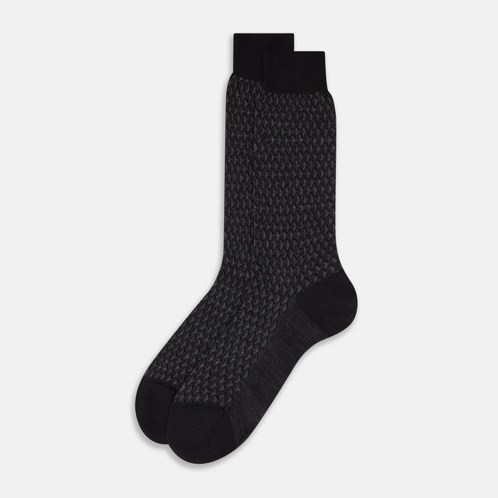 Charcoal Melange Motif Intarsia Wool Mid-length Socks Image 1