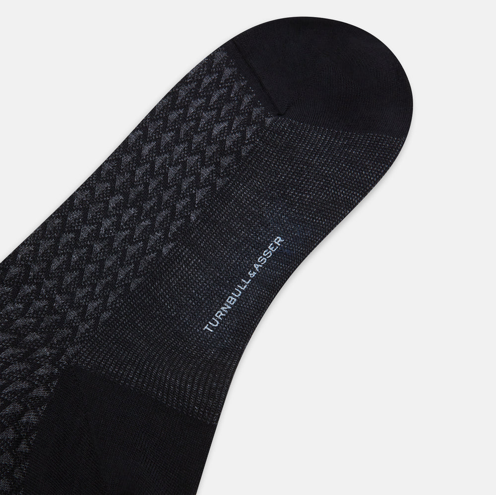 Charcoal Melange Motif Intarsia Wool Mid-length Socks 13