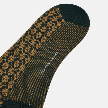 Forest Green & Beige Antique Motif Wool Long Socks Image 2