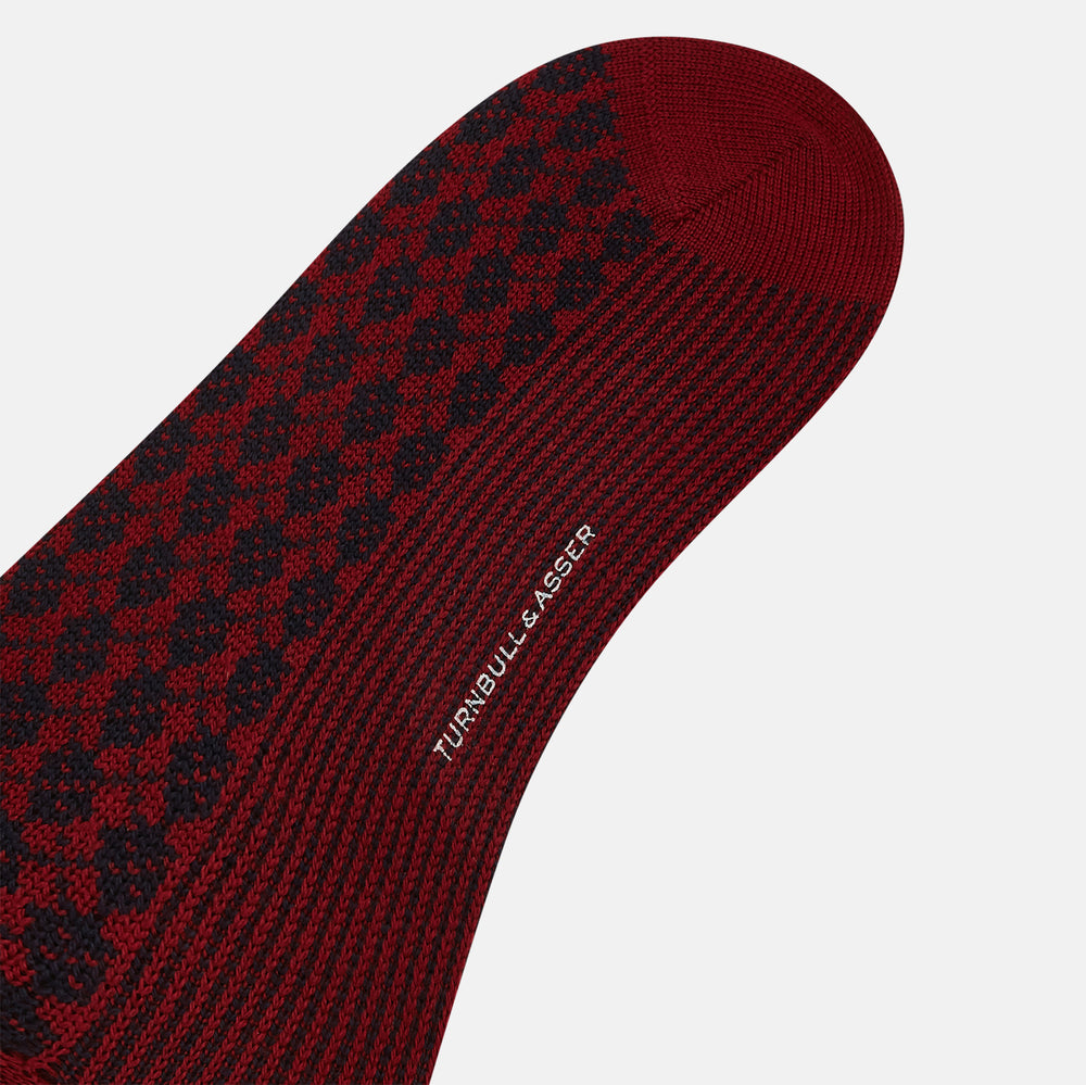 Burgundy & Navy Antique Motif Wool Long Socks 10.5