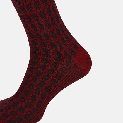 Burgundy & Navy Antique Motif Wool Long Socks Image 3