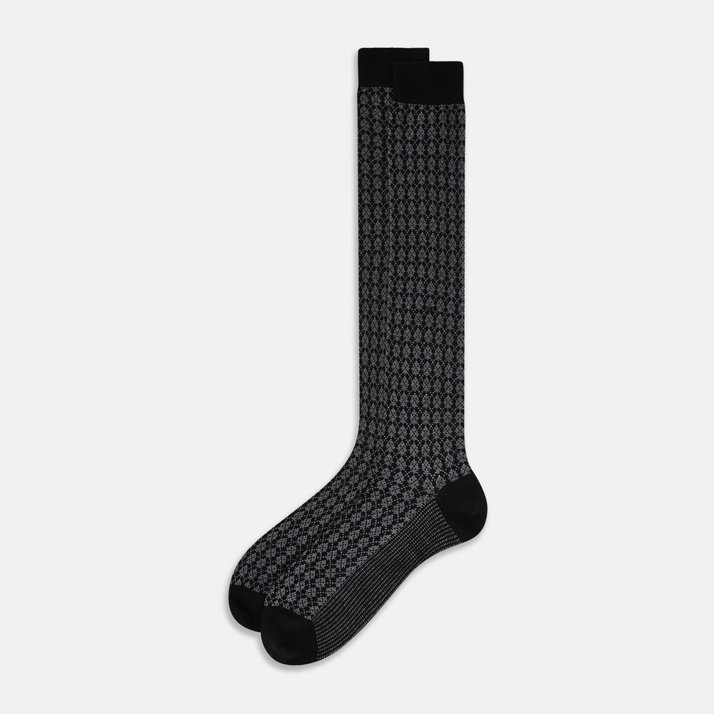 Charcoal Melange Antique Motif Wool Long Socks 13