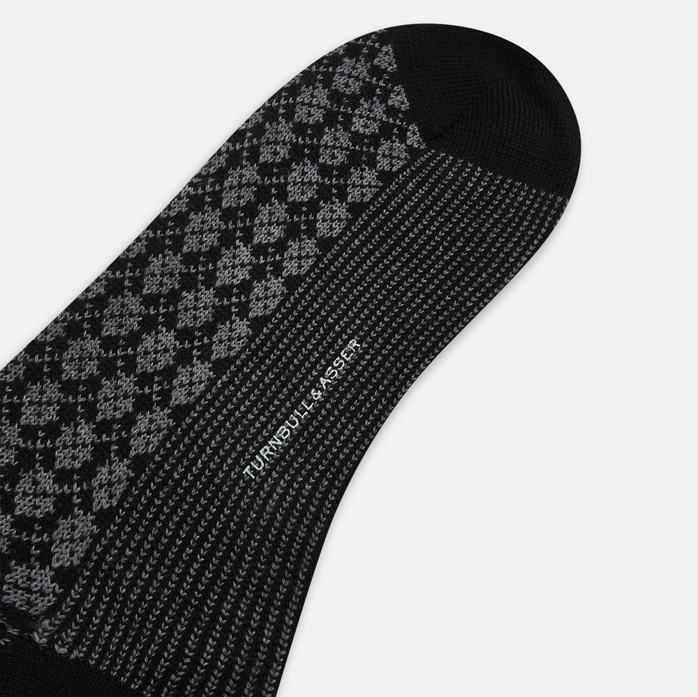 Charcoal Melange Antique Motif Wool Long Socks 13