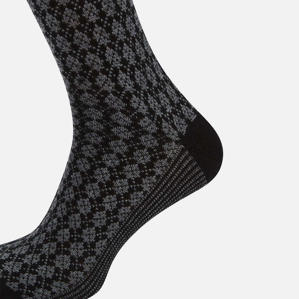Charcoal Melange Antique Motif Wool Long Socks 13