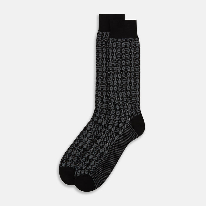 Charcoal Melange Antique Motif Wool Mid-length Socks Image 1