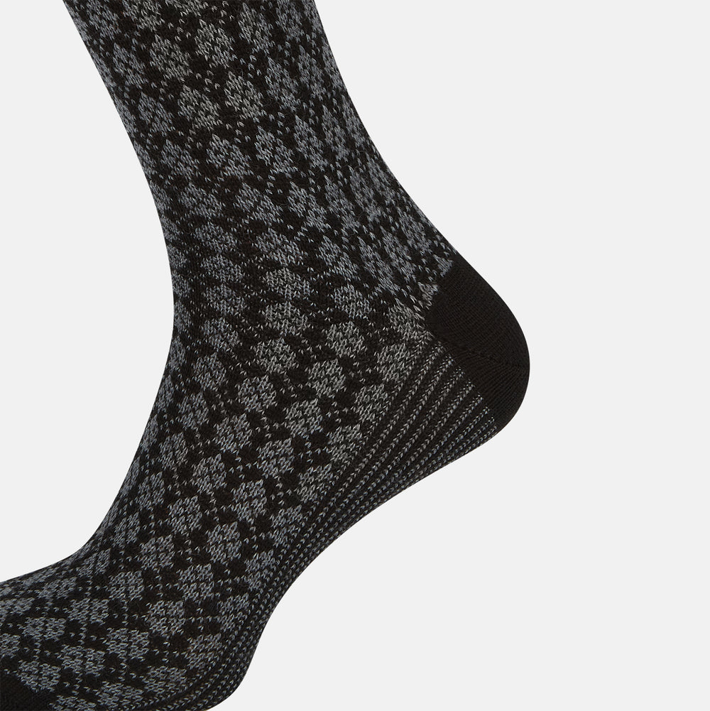 Charcoal Melange Antique Motif Wool Mid-length Socks 13