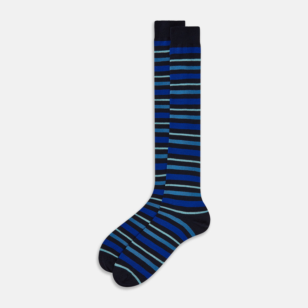 Deep Blue Striped Wool Long Socks 13