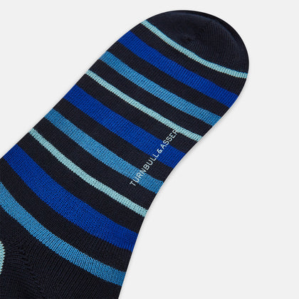 Deep Blue Striped Wool Long Socks Image 2
