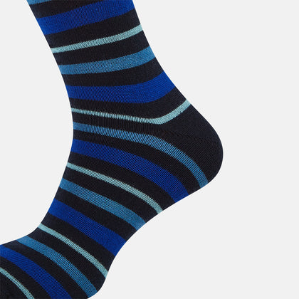 Deep Blue Striped Wool Long Socks Image 3