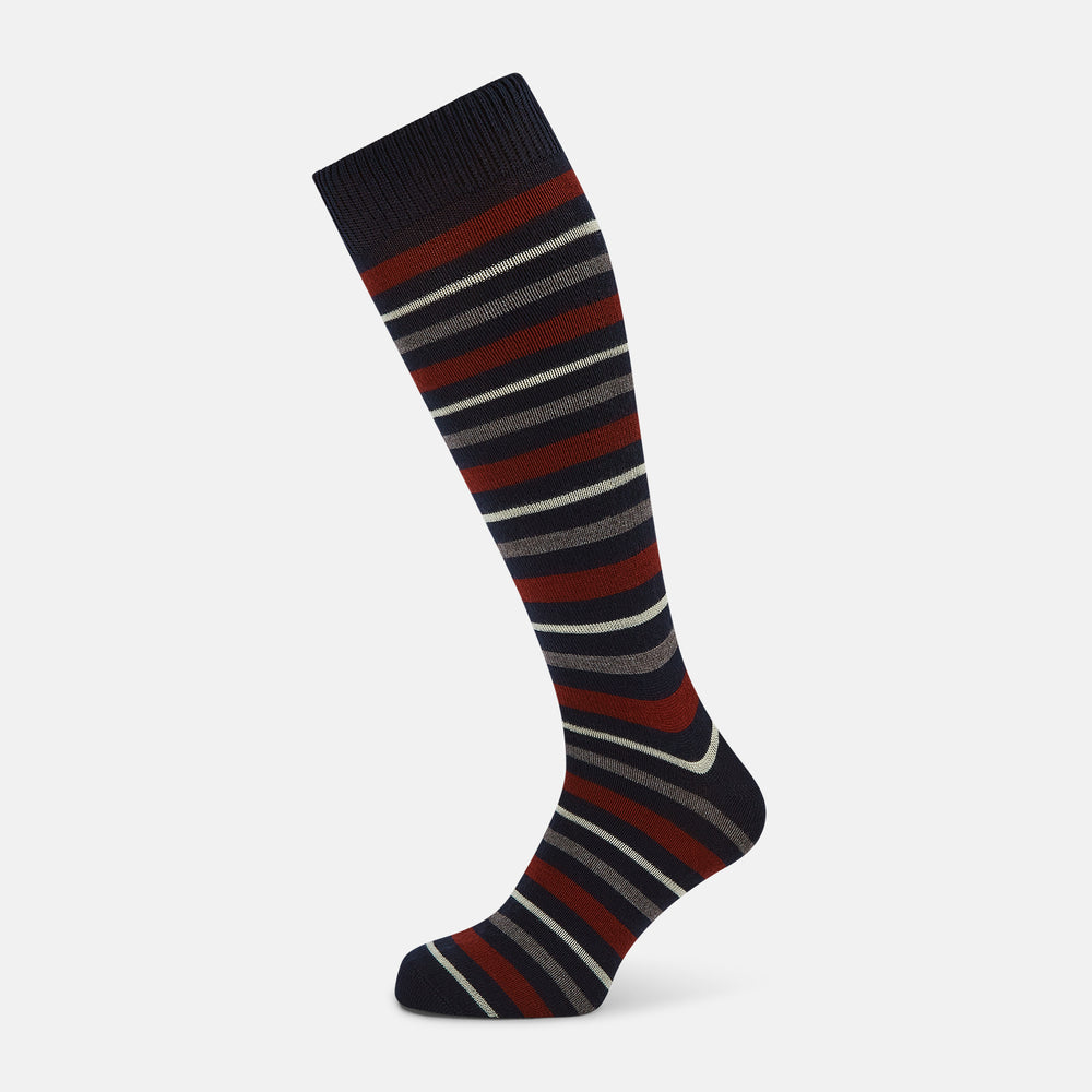 Burgundy & Navy Striped Wool Long Socks 10.5