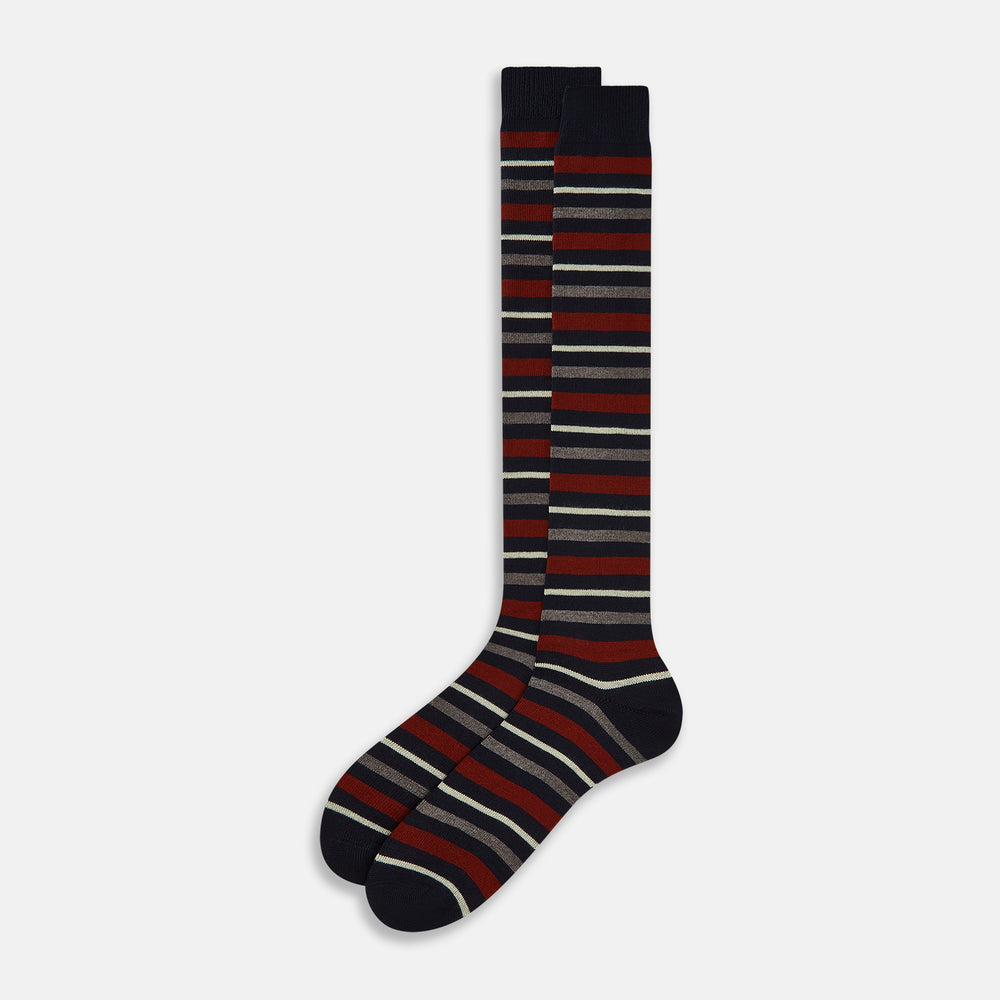Burgundy & Navy Striped Wool Long Socks 13