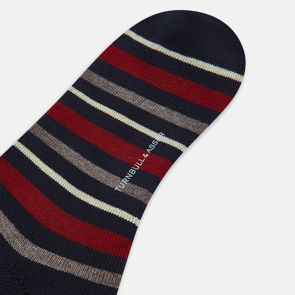 Burgundy & Navy Striped Wool Long Socks 13