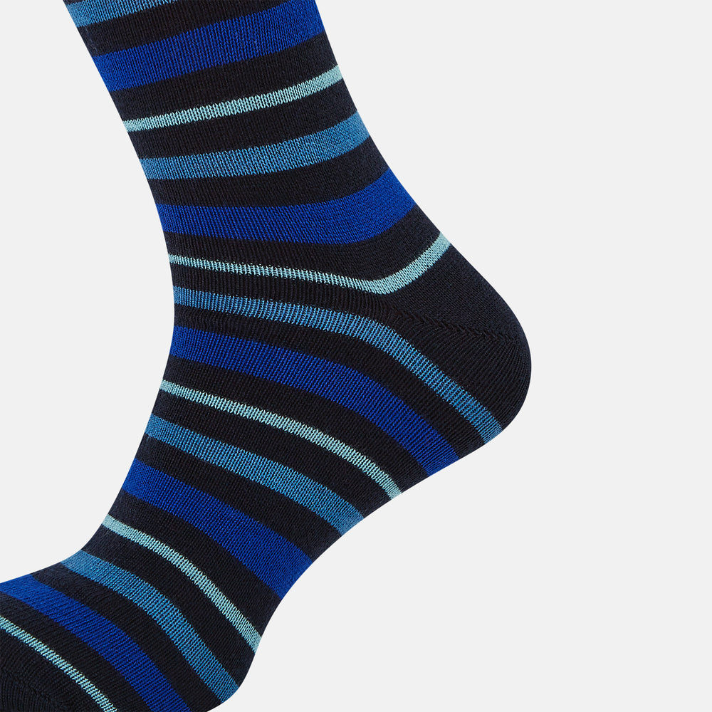 Deep Blue Striped Wool Mid-length Socks 13
