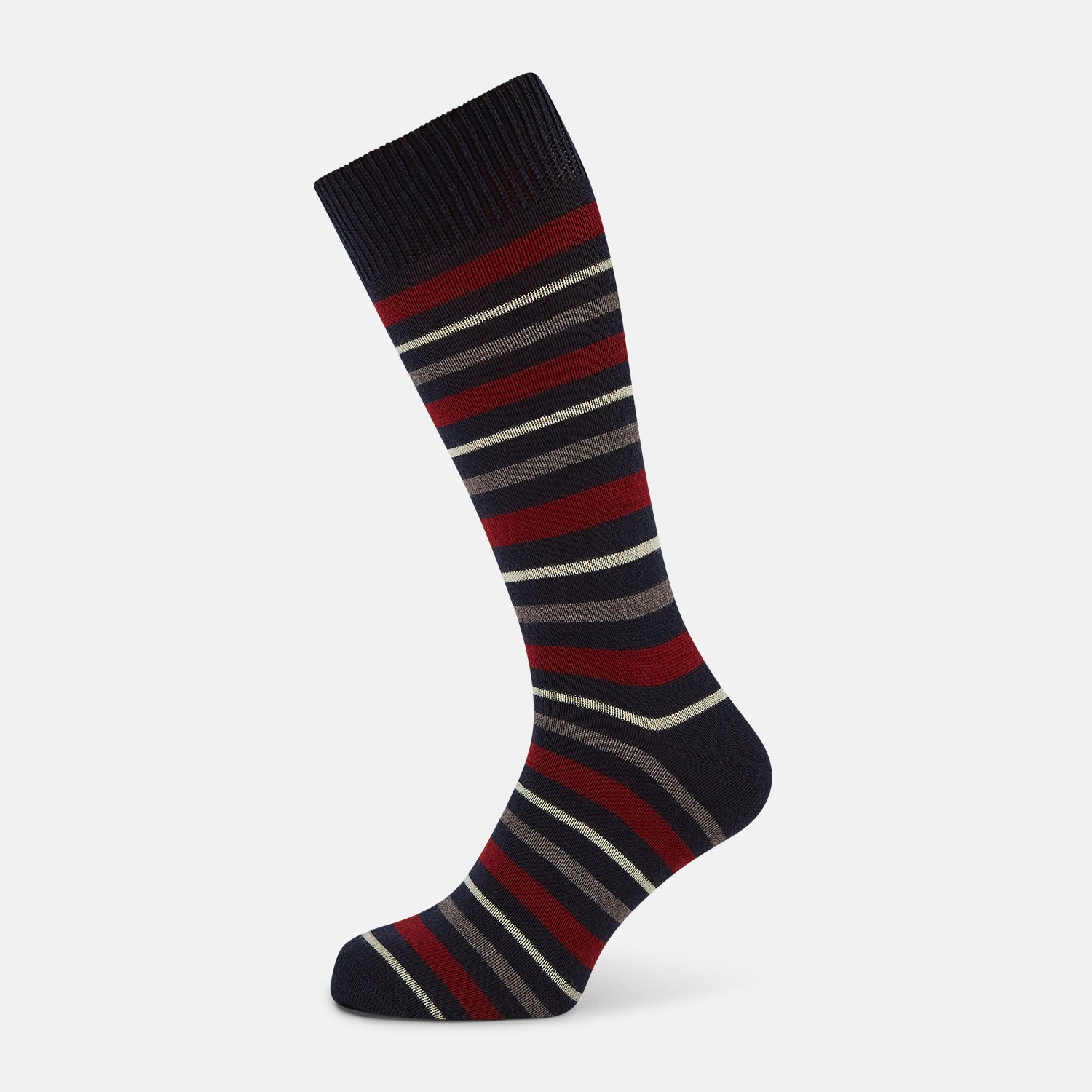 View 1 of product Burgundy & Navy Striped Wool Mid-length Socks 13