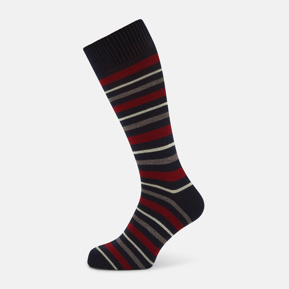 Burgundy & Navy Striped Wool Mid-length Socks 13