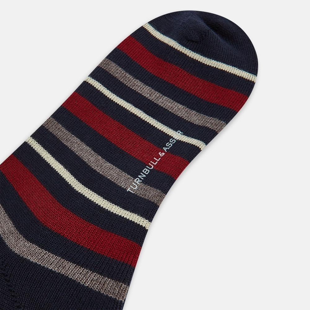 Burgundy & Navy Striped Wool Mid-length Socks 13