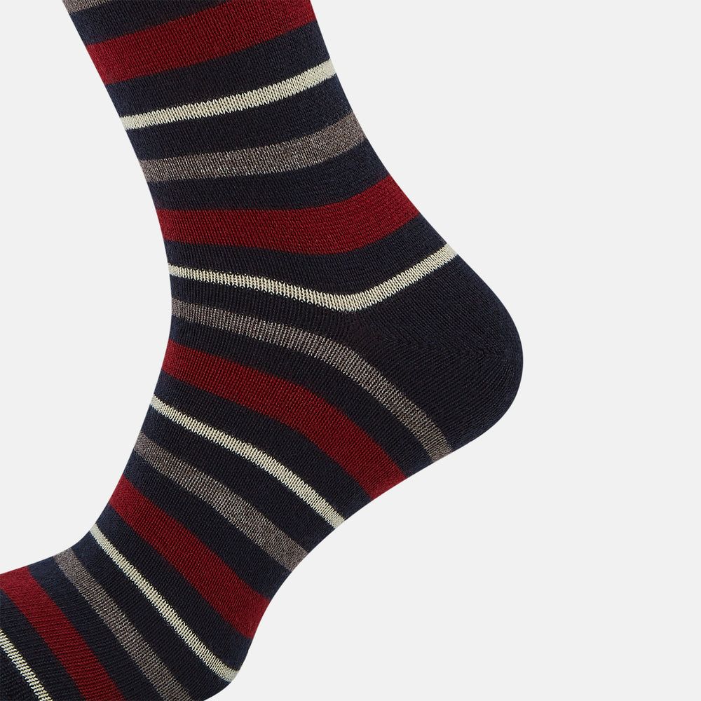 Burgundy & Navy Striped Wool Mid-length Socks 13
