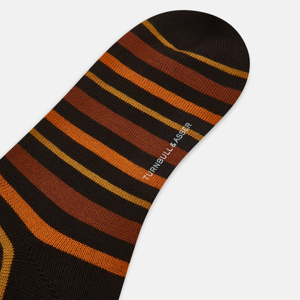 Brown & Orange Striped Wool Mid-length Socks 13