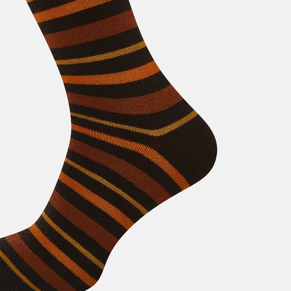 Brown & Orange Striped Wool Mid-length Socks 13