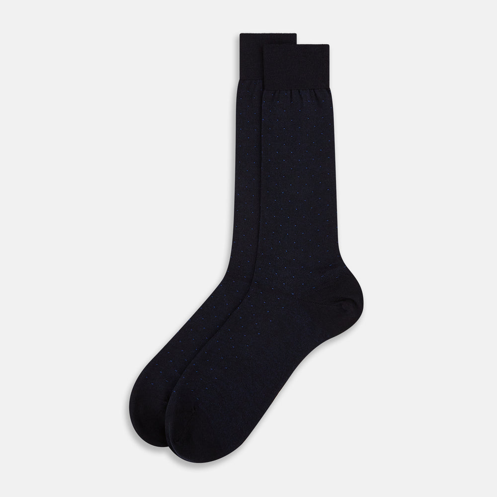 Navy and Royal Blue Dot Wool Mid-Length Socks 13
