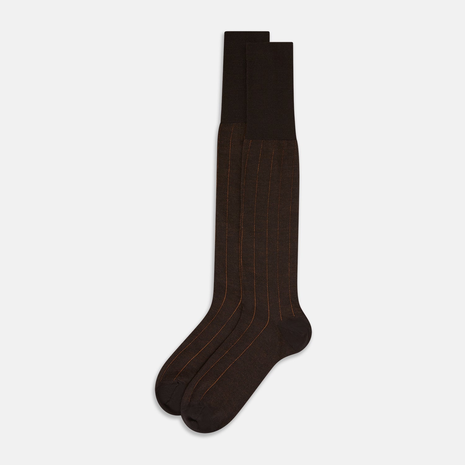 Image 2 of product Dark Chocolate and Rust Wide Ribbed Wool Long Socks 13