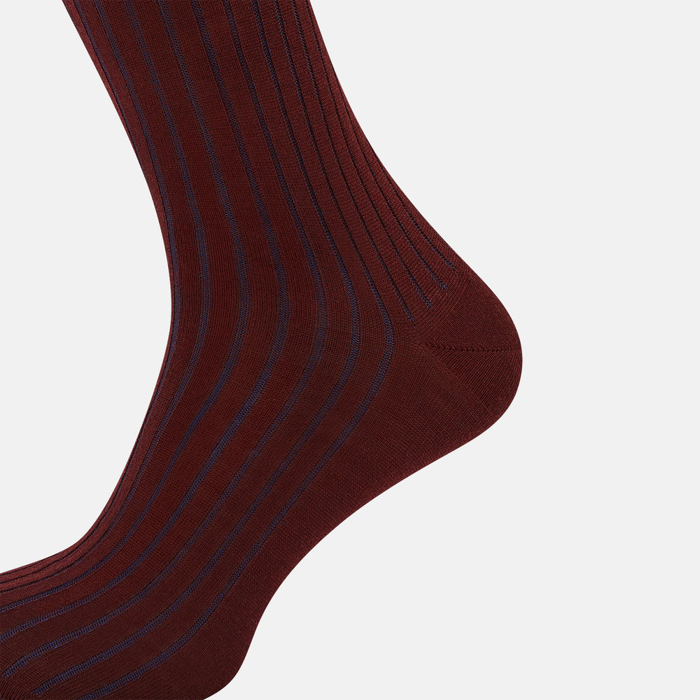 Burgundy and Blue Yarn Striped Wool Long Socks 13
