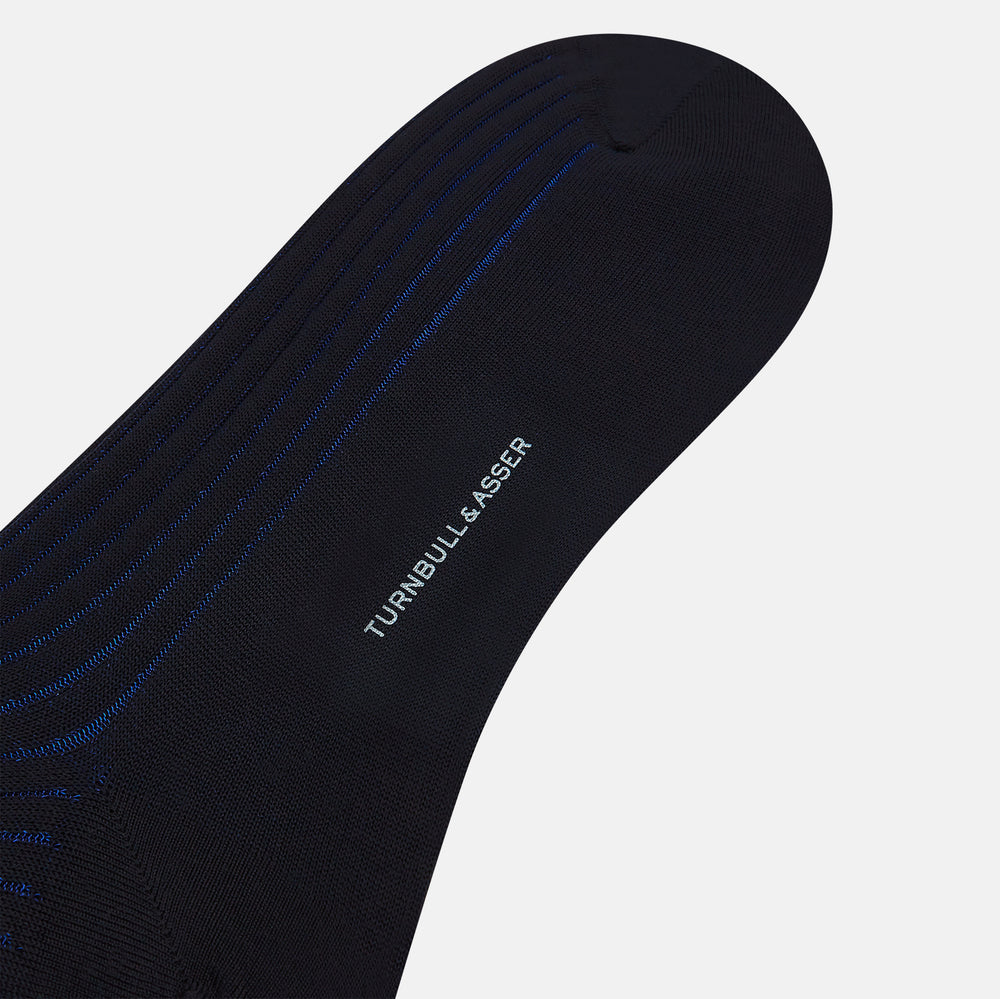 Navy and Blue Yarn Striped Wool Mid-length Socks 13