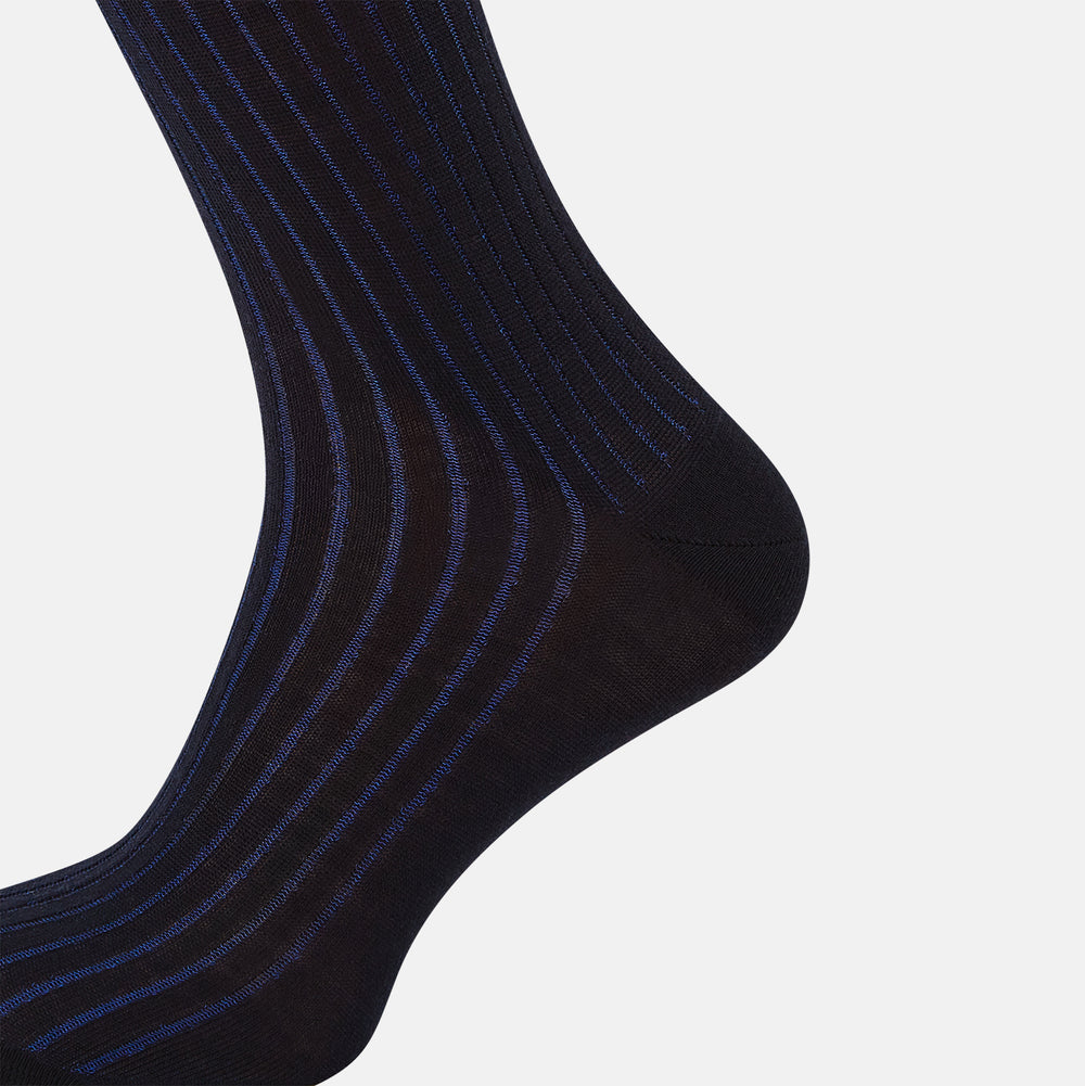 Navy and Blue Yarn Striped Wool Mid-length Socks 13