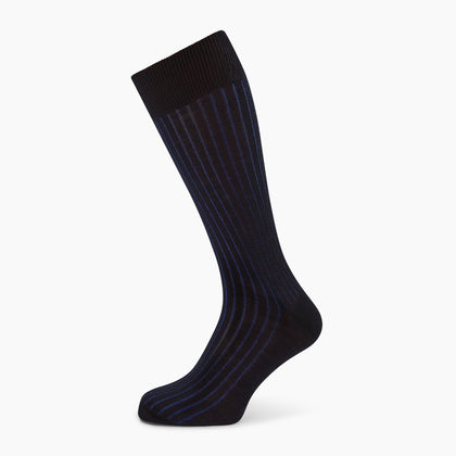 Navy and Blue Yarn Striped Wool Mid-length Socks Image 4