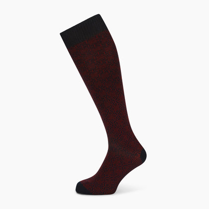Burgundy and Navy Diamond Wool Long Socks Image 4