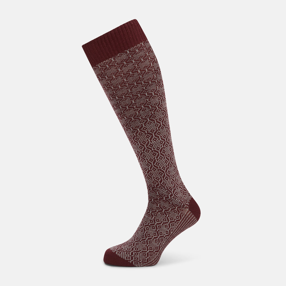 Wine and Grey Diamond Wool Long Socks 12