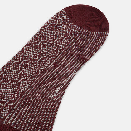 Wine and Grey Diamond Wool Long Socks Image 2