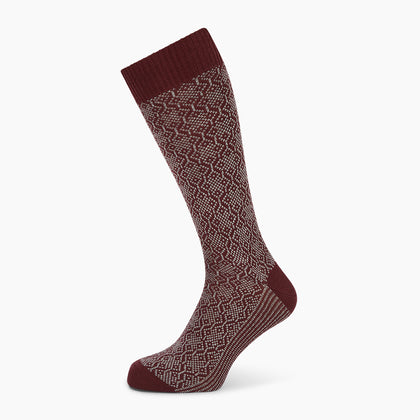 Wine & Light Grey Diamond Wool Mid-length Socks