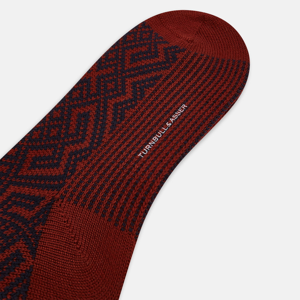 Burgundy and Navy Motif Wool Long Socks 13