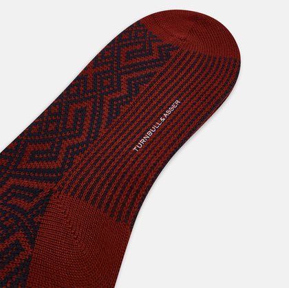 Burgundy and Navy Motif Wool Long Socks Image 2