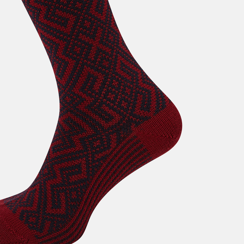 Burgundy and Navy Motif Wool Long Socks 13