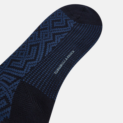 Navy Diamond Wool Mid-length Socks Image 2