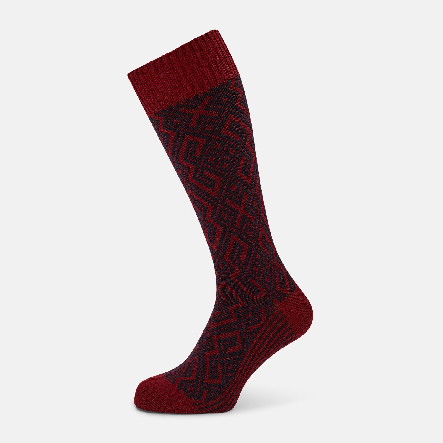 View 1 of product Burgundy and Navy Diamond Wool Mid-length Socks 13