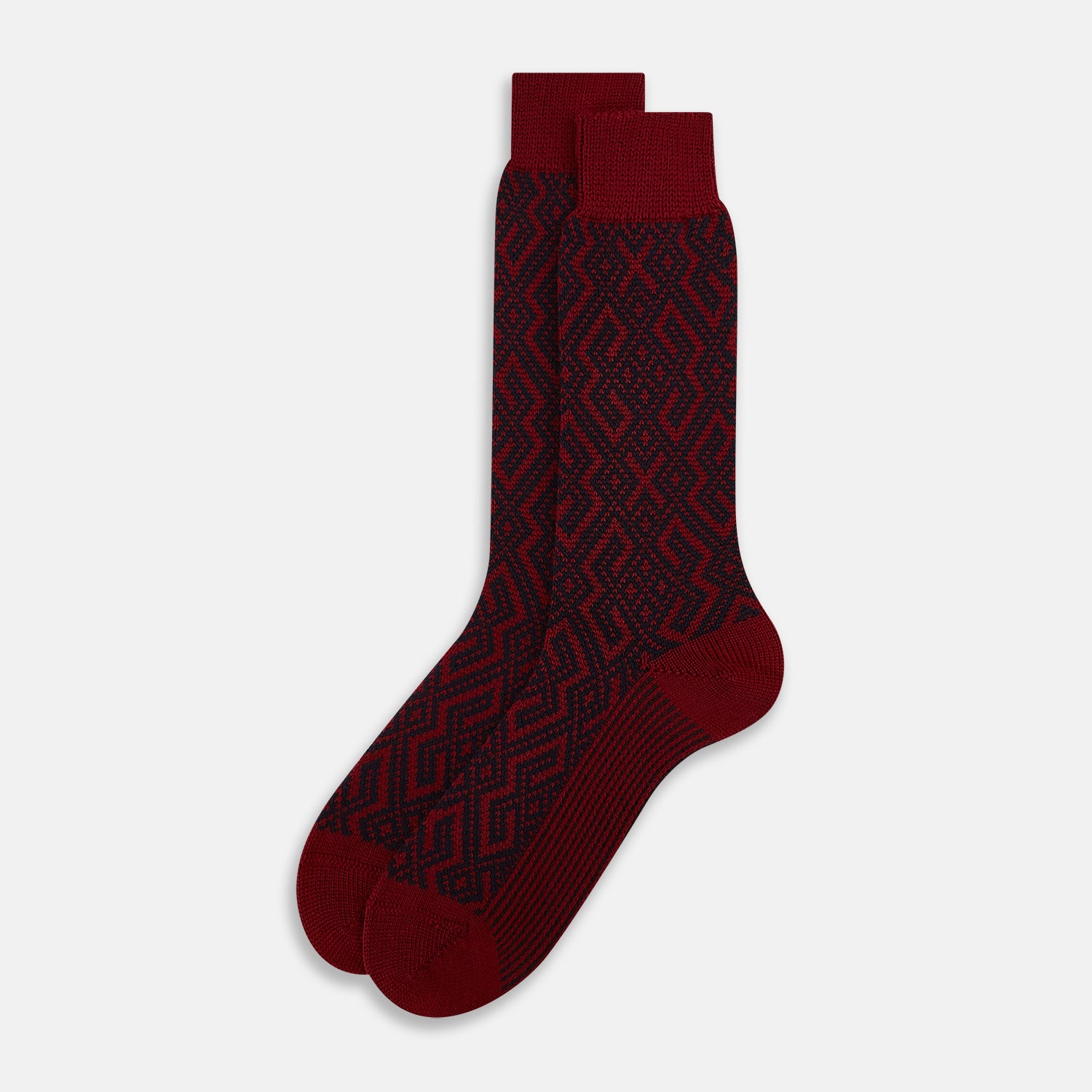Image 2 of product Burgundy and Navy Diamond Wool Mid-length Socks 13