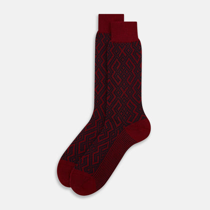 Burgundy and Navy Diamond Wool Mid-length Socks
