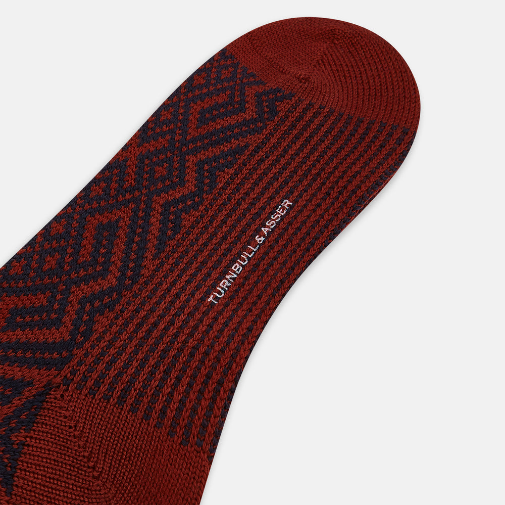 Burgundy and Navy Diamond Wool Mid-length Socks 13