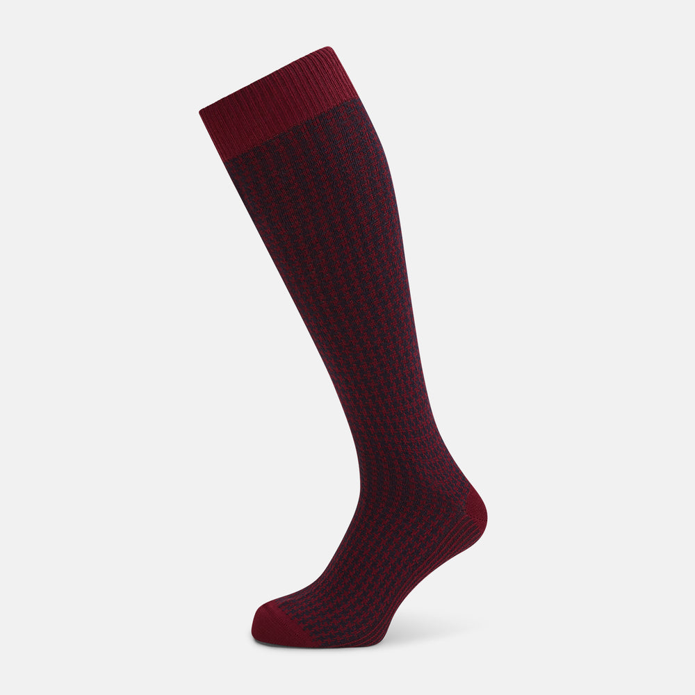 Red and Navy Motif Cashmere Long Socks 13