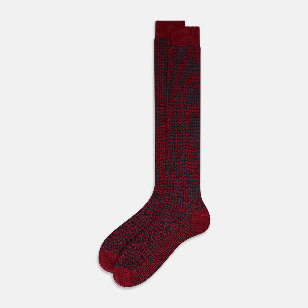 Red and Navy Motif Cashmere Long Socks 13