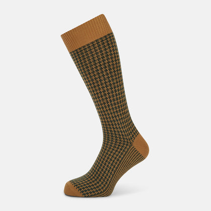 Forest Green & Peanut Motif Wool Mid-length Socks