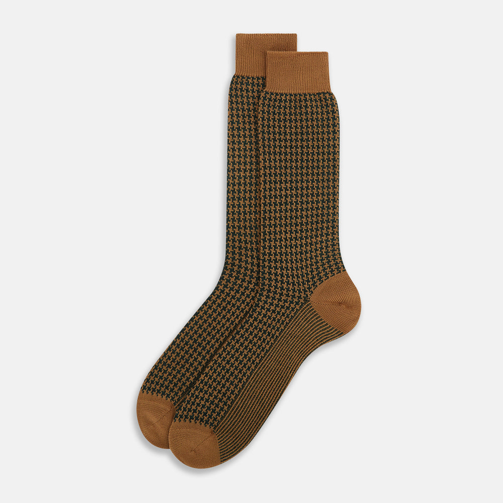 Forest Green & Peanut Motif Wool Mid-length Socks 10.5