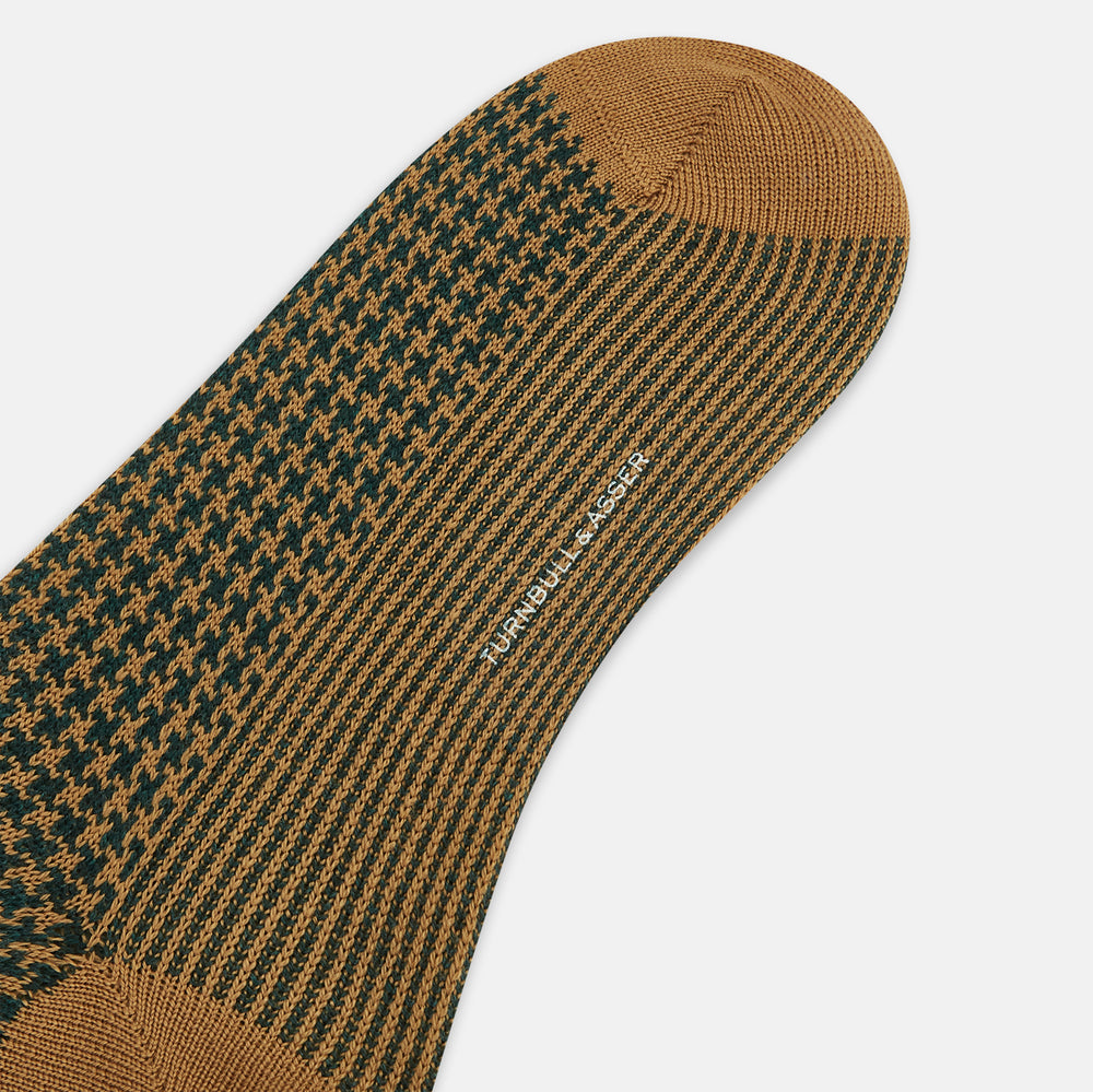 Forest Green & Peanut Motif Wool Mid-length Socks 10.5