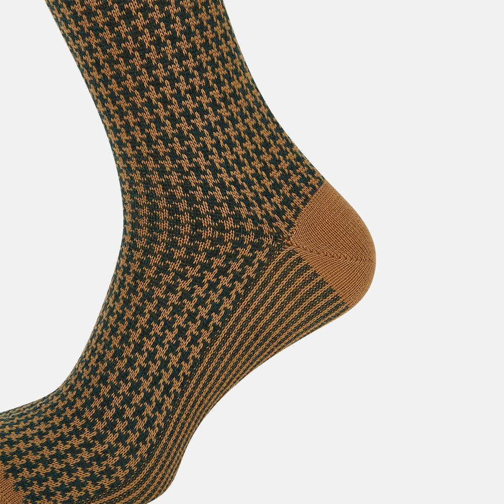 Forest Green & Peanut Motif Wool Mid-length Socks 10.5